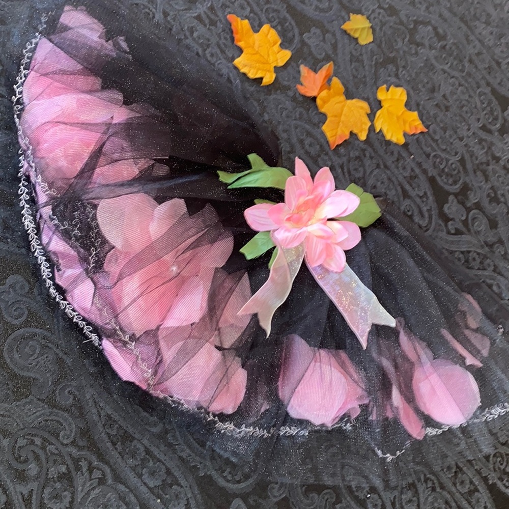 Black little kids tutu with caged pink rose petals - new!
